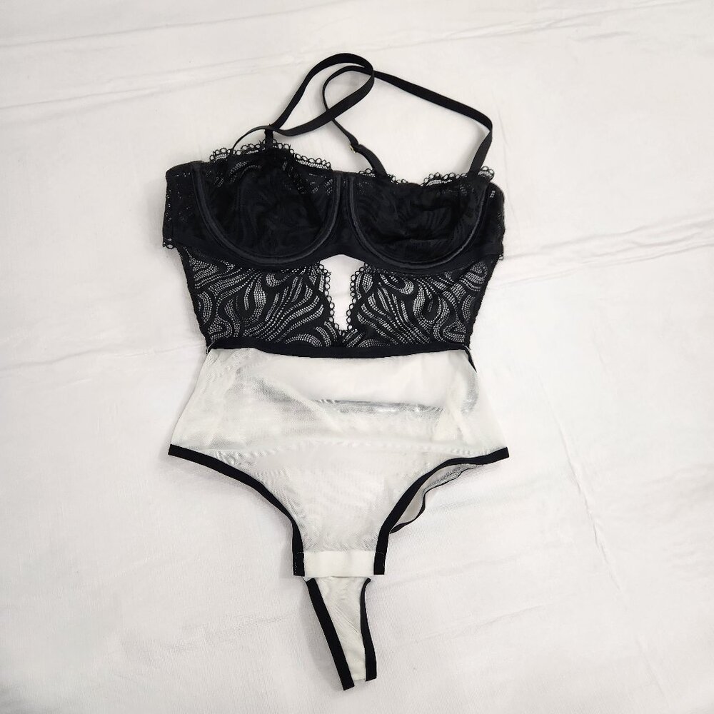 Auden Nightie Bodysuit XS Bra Lace Black And White Women's Snap Closure